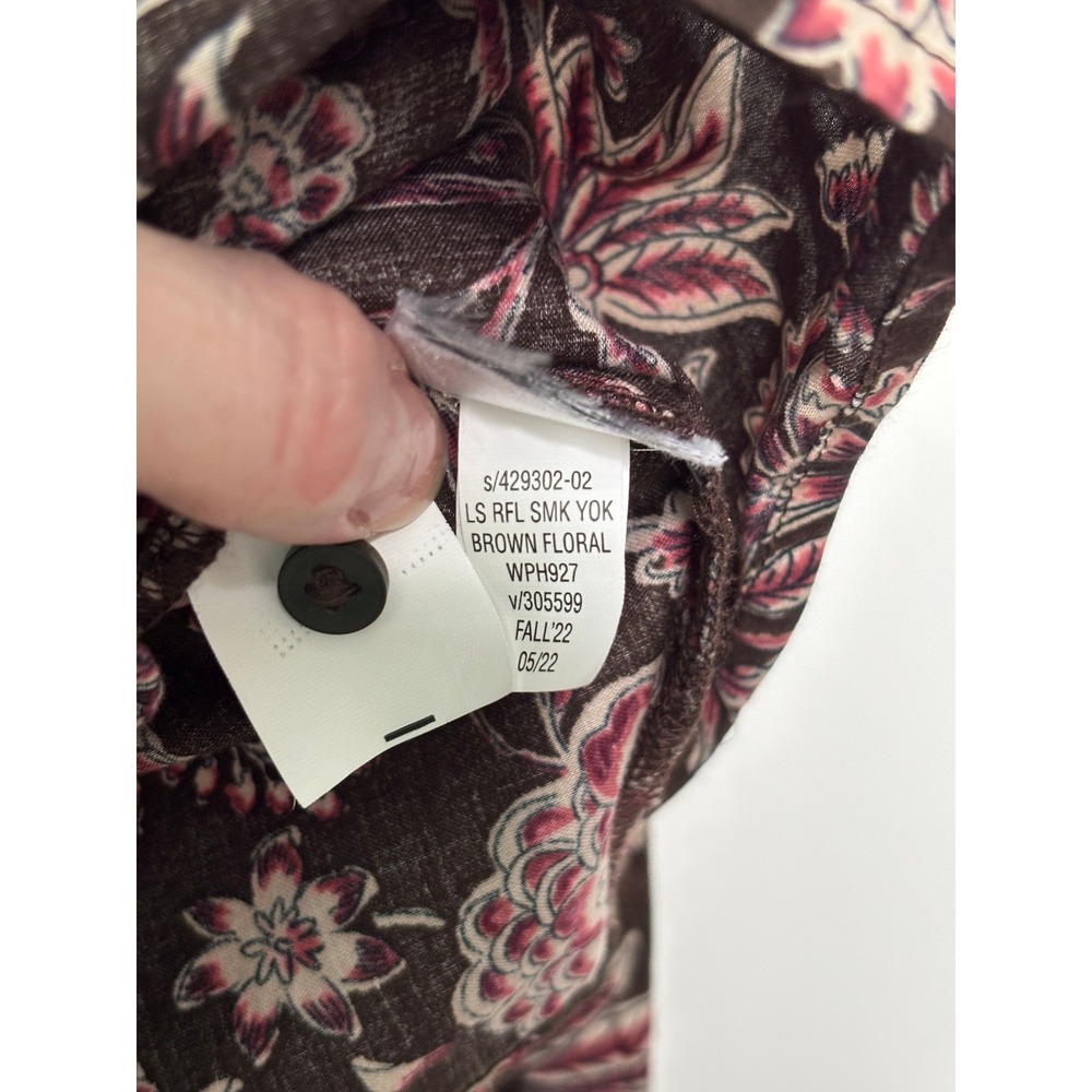GAP Brown Floral Smocked Ruffle Yoke Blouse‎ Long Sleeve XS Brown Floral Boho - Picture 4 of 7